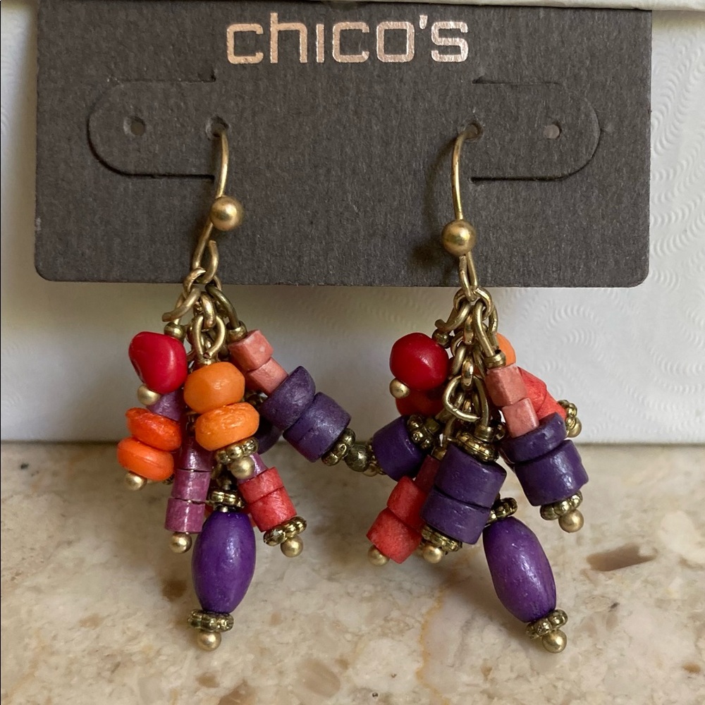 CHICO’S Cluster Red, Orange & Purple Earrings NWT!